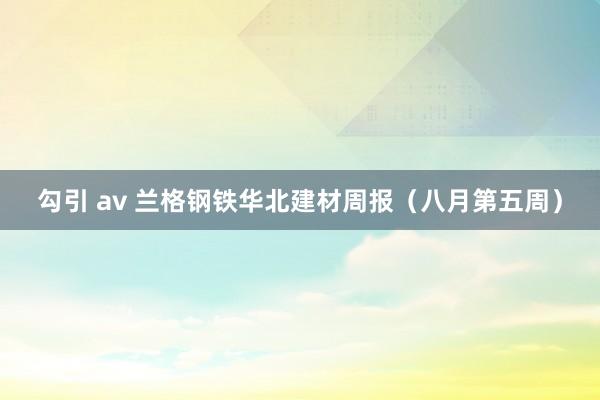 勾引 av 兰格钢铁华北建材周报（八月第五周）